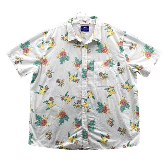 Aftco Shirt XX-Large White Floral Hawaiian Fishing Short Sleeve Button Down Mens - Picture 1 of 10